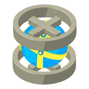 World network icon isometric vector. Globe icon and plus sign across pole icon 스톡 일러스트