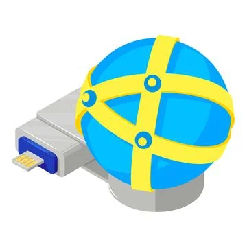 World network icon isometric vector. Globe icon and portable flash drive device Stock Illustration