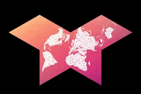 World network map. Collignon butterfly projection. Wired globe in Polyhedra.. Illustrazione stock