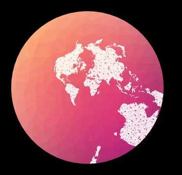 World network map. Stereographic. Wired globe in Stereographic projection o.. Illustrazione stock