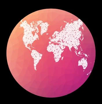 World network map. Van der Grinten II projection. Wired globe in Van Der Gr.. Illustrazione stock