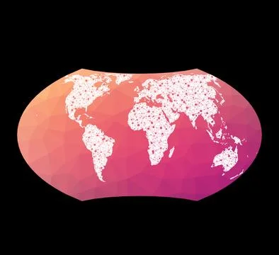 World network map. Wagner VII projection. Wired globe in Wagner 7 projectio.. Illustrazione stock