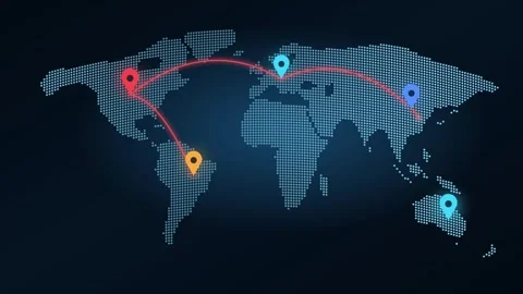 World Network Pins Map Animation Geolocation Markers Global Connection Stock Footage 344786777