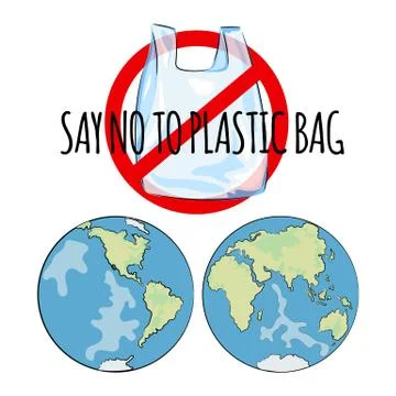 WORLD NO PLASTIC Ecological Problem Vector Illustration Set Illustrazione stock