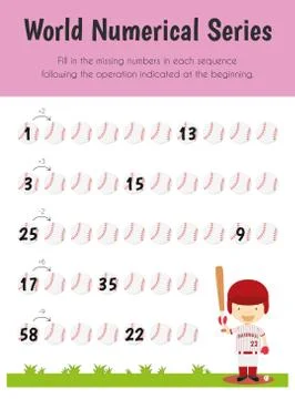 World Numerical Series Educational Sheet. Primary module for Numerical Abilit Illustrazione stock