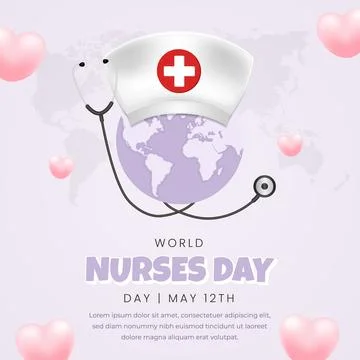 World Nurses Day May 12th illustration with hat stethoscope and globe Illustrazione stock