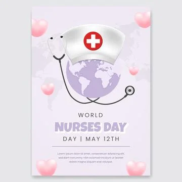 World Nurses Day May 12th flyer illustration with hat stethoscope and globe Stock Illustration