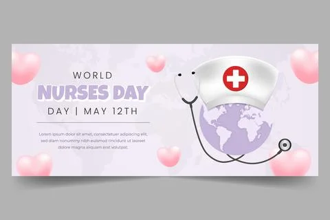 World Nurses Day May 12th horizontal banner illustration with hat stethosco.. Stock Illustration