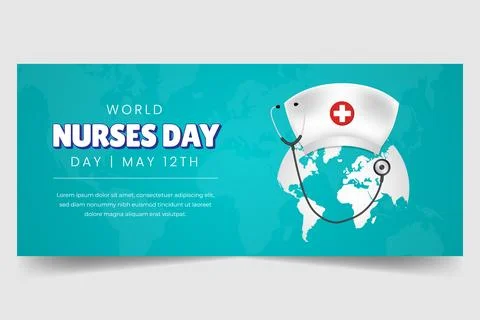 World Nurses Day May 12th horizontal banner with hat stethoscope and globe .. Stock Illustration
