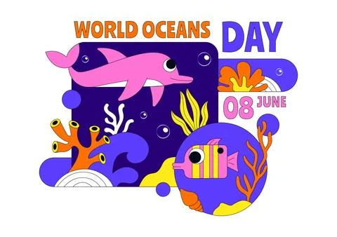 World Ocean Day Illustration Featuring Underwater Marine Life, Fish, Coral,.. Stock Illustration