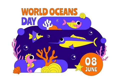 World Ocean Day Illustration Featuring Underwater Marine Life, Fish, Coral,.. Stock Illustration