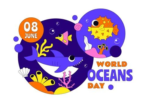 World Ocean Day Illustration Featuring Underwater Marine Life, Fish, Coral,.. Stock Illustration