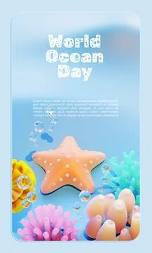 World Ocean Day Poster Template With Starfish Illustration Background Stock Illustration
