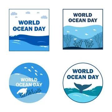 World ocean day vector design collection. Design for ocean day celebration wi Illustrazione stock