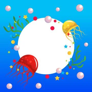 World ocean day vector frame with round copy space Stock Illustration