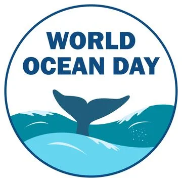 World ocean day vector illustration with blue text effect inside round shape  Illustrazione stock