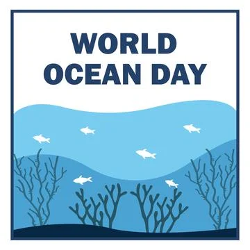 World ocean day vector illustration with blue text effect inside rectangle sh Stock Illustration