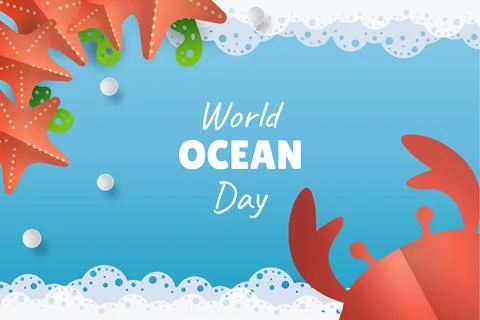 World ocean day vector paper cut banner Stock Illustration
