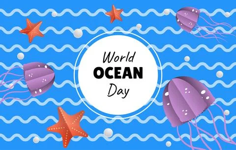 World ocean day vector paper cut banner Stock Illustration