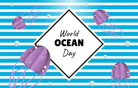 World ocean day vector paper cut banner Stock Illustration
