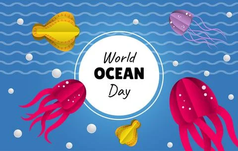 World ocean day vector paper cut banner Stock Illustration