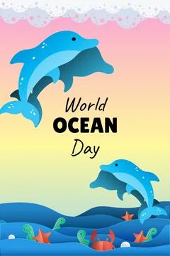 World ocean day vector paper cut banner Stock Illustration