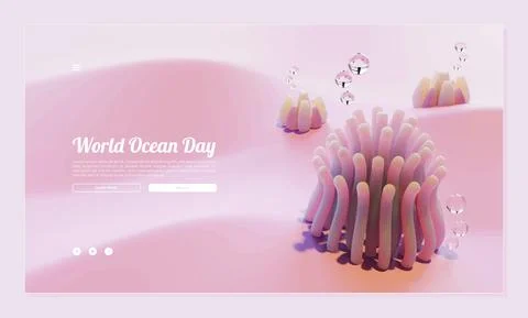 World Ocean Day Web Page Template With Tube Sponge 3D Render Illustration Stock Illustration
