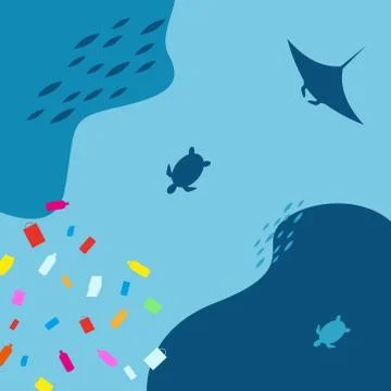 World ocean pollution by plastic waste concept, eco cartoon illustration Stock Illustration