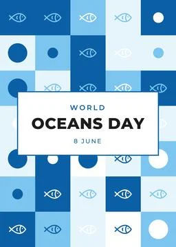 World Oceans Day geometric block poster, 8 June Illustrazione stock