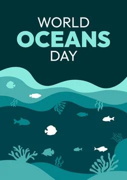 World Oceans Day poster features a variety of fish Stock Illustration