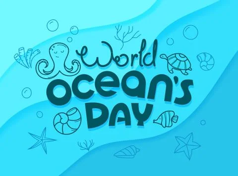 World oceans day vector concept. Doodle vector logo Stock-Illustration
