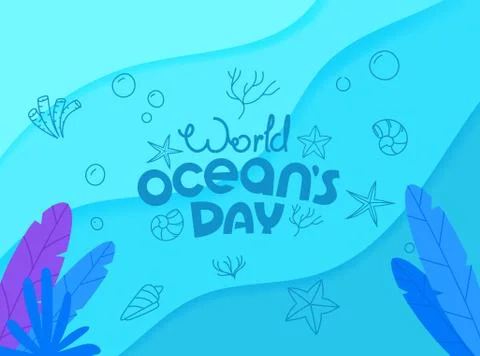World oceans day vector concept. Doodle vector logo Stock Illustration