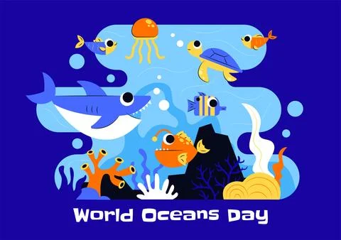 World Oceans Day Vector Illustration to Help Protect and Conserve the Ocean.. Illustrazione stock