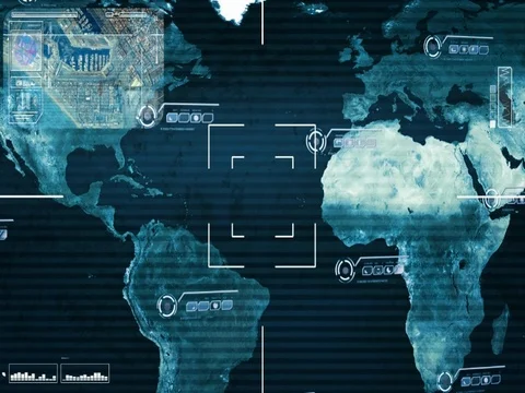 World oceans   Map   High Tech   Scanning   blue   SD Stock Footage 71698911