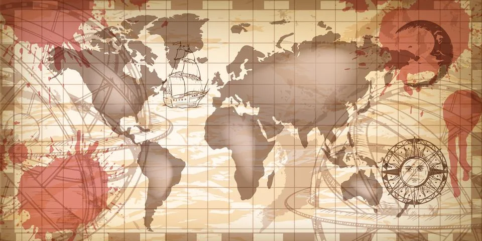 World old map, vector vintage antique cartography background Stock Illustration