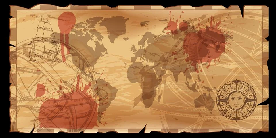 World old map, wind rose sign vector vintage antique cartography background Stock Illustration