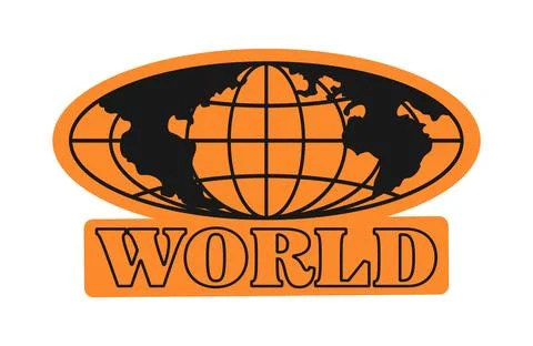 World orange and black globe Y2K groovy sticker Stock Illustration