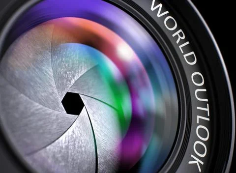 World Outlook Concept on Camera Lens. 3D Stock Illustration