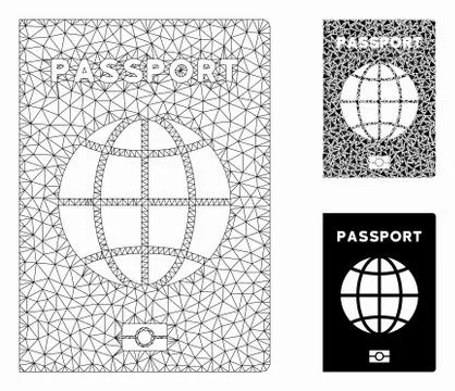World Passport Vector Mesh 2D Model and Triangle Mosaic Icon Stock Illustration