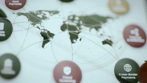 World payment network with connected service icons Stock Illustration