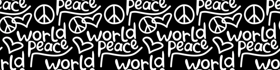 World peace - vector seamless pattern of inscription doodle handwritten and s Stock Illustration