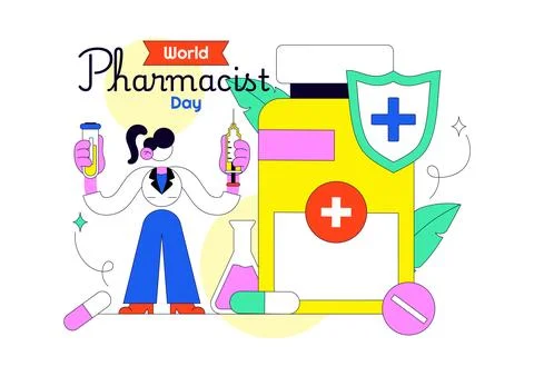 World Pharmacists Day Vector Illustration Featuring Pharmacy Services, Medi.. Stock Illustration