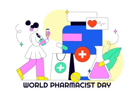 World Pharmacists Day Vector Illustration Featuring Pharmacy Services, Medi.. Stock Illustration