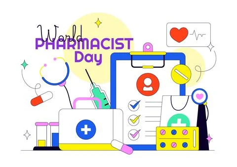 World Pharmacists Day Vector Illustration Featuring Pharmacy Services, Medi.. Stock Illustration