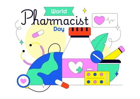 World Pharmacists Day Vector Illustration Featuring Pharmacy Services, Medi.. Stock Illustration