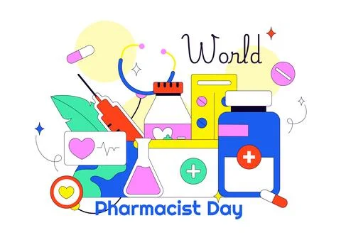 World Pharmacists Day Vector Illustration Featuring Pharmacy Services, Medi.. Stock Illustration