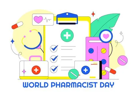World Pharmacists Day Vector Illustration Featuring Pharmacy Services, Medi.. Stock Illustration