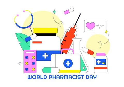 World Pharmacists Day Vector Illustration Featuring Pharmacy Services, Medi.. Stock Illustration