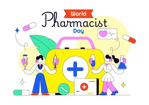 World Pharmacists Day Vector Illustration Featuring Pharmacy Services, Medi.. Stock Illustration
