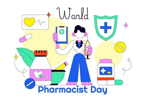 World Pharmacists Day Vector Illustration Featuring Pharmacy Services, Medi.. Stock Illustration